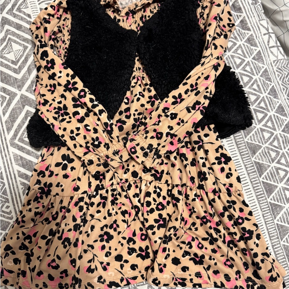 Leopard Print Dress with Black Vest